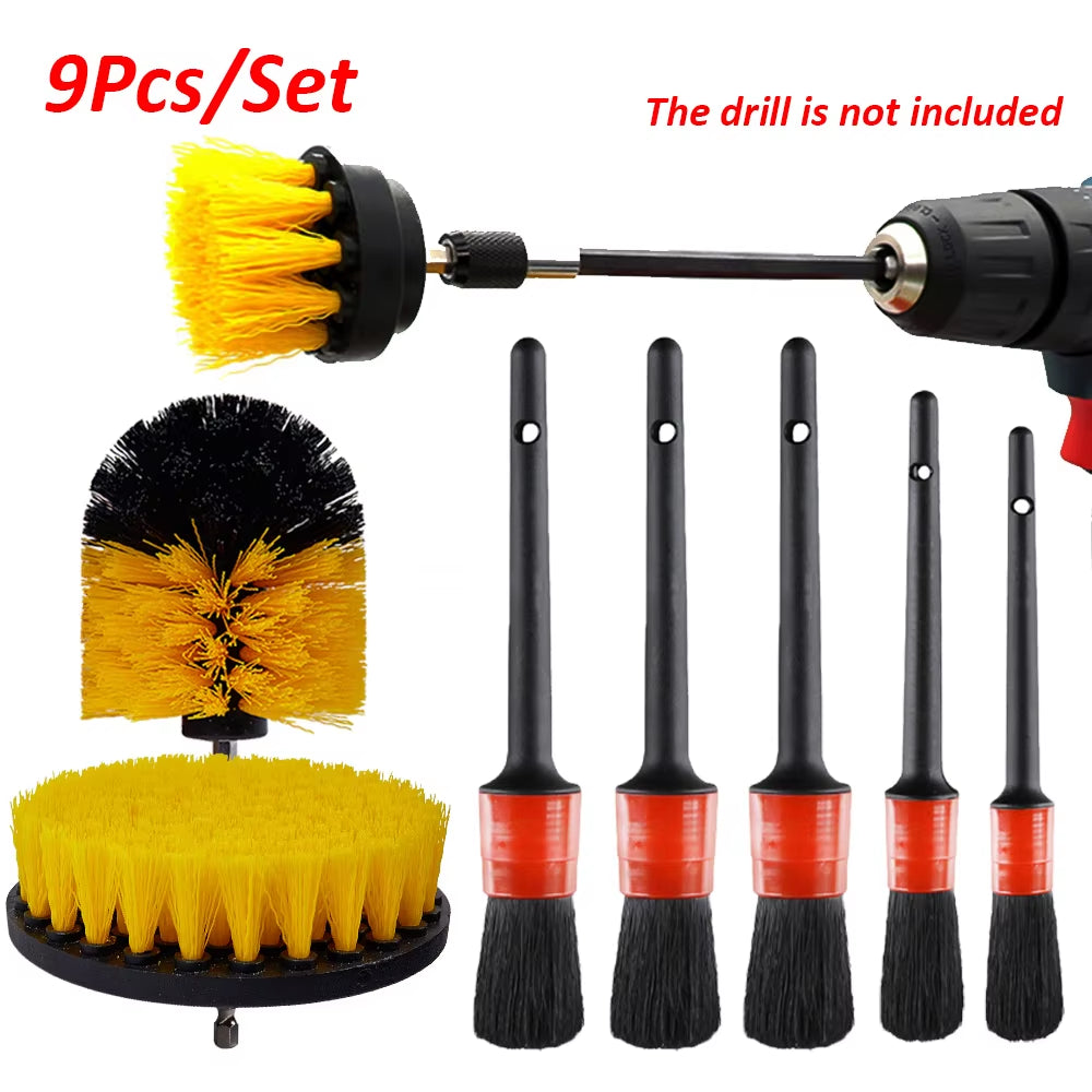 Detailing Brush Set Power Scrubber Drill Brushes Car Polish Pads Car Cleaning Brush for Car Air Vents Rim Dirt Dust Clean Tools