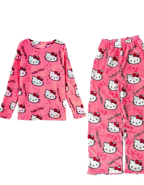 Load image into Gallery viewer, Cartoon Sanrio Hello Kitty Autumn and Winter Flannel Thickened Velvet Cartoon Print Set Winter Wearable Home Clothing Set
