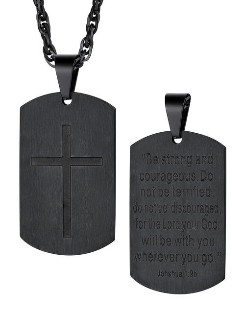 Load image into Gallery viewer, Men&#39;S Gold Cross Necklace Stainless Steel Dog Tag Necklace Boys Christian Serenity Prayer Necklace Inspirational Jewelry Gift
