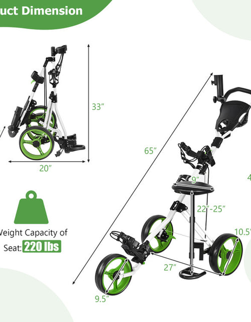 Load image into Gallery viewer, 3 Wheel Folding Push Pull Golf Trolley with Scoreboard Bag
