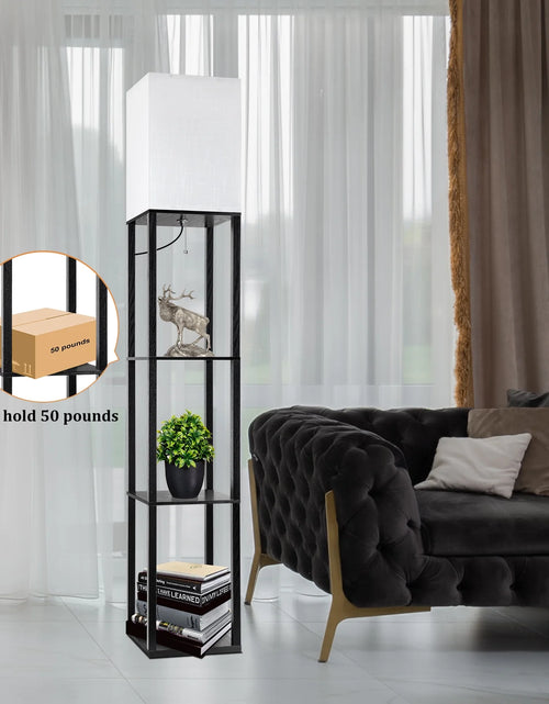 Load image into Gallery viewer, 63&quot; Shelf Floor Lamps with Shelves for Living Room Bedroom Office  Wood Modern Standing Lamps Black
