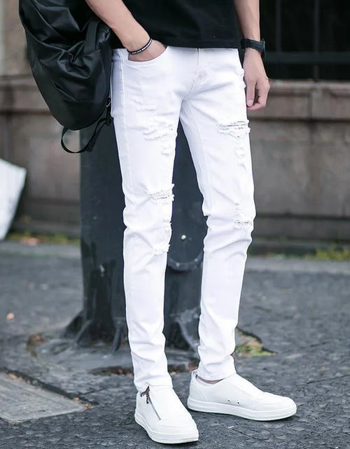 Load image into Gallery viewer, Korean Style Luxury Slim Fit Jeans for Men New Arrival High Street Fashion Ripped Denim Casual Classic White Trousers for Men
