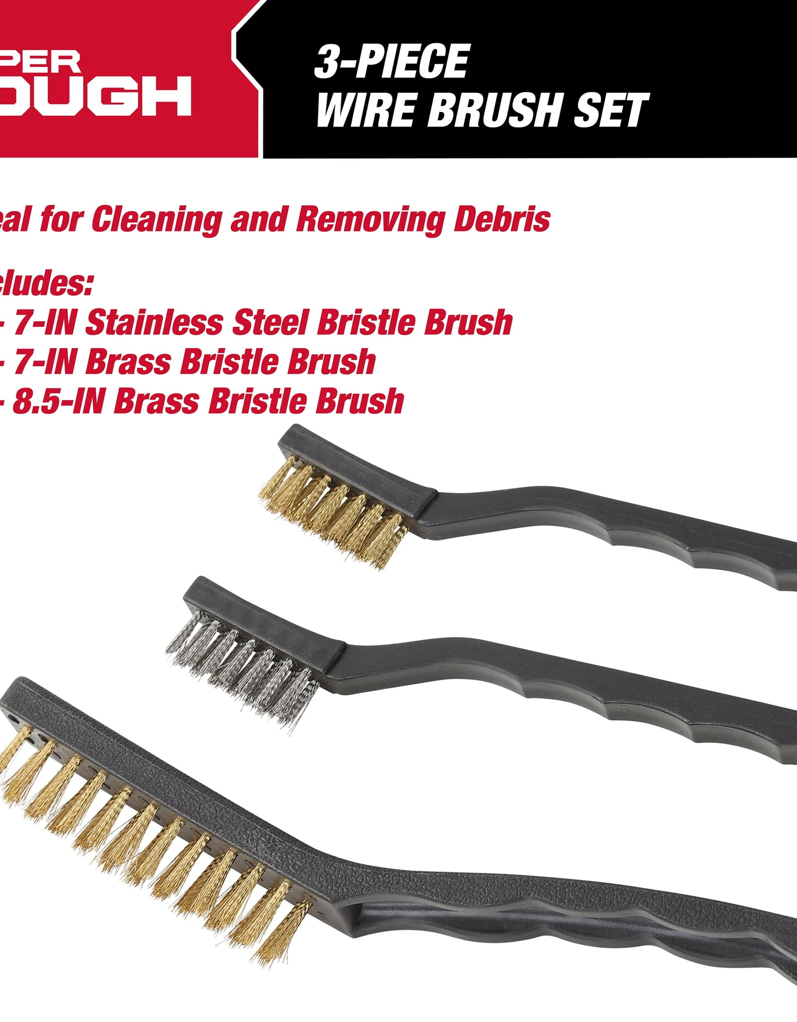 3-Piece Wire Brush Set for Utility Cleaning, Brass and Stainless Steel Brushes