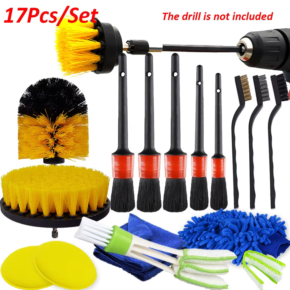 Detailing Brush Set Power Scrubber Drill Brushes Car Polish Pads Car Cleaning Brush for Car Air Vents Rim Dirt Dust Clean Tools