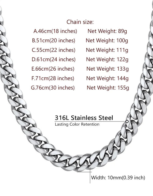 Load image into Gallery viewer, Men&#39;S Stainless Steel Cuban Link Chain Necklace 10MM 18Inch Hip Hop Jewelry
