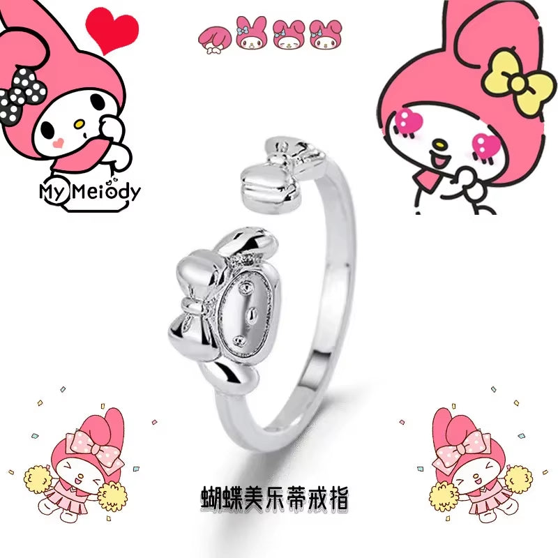 Finger Adjustable Rings Hello Kitty Ring for Women Anime Figure Melody Kuromi Kawaii Gifts for Girls Women