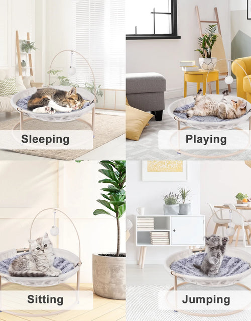 Load image into Gallery viewer, Cat Hammocks, Elevated Cat Bed with Bouncy Ball &amp; Bell, for Cats and Small Dogs, Off-White
