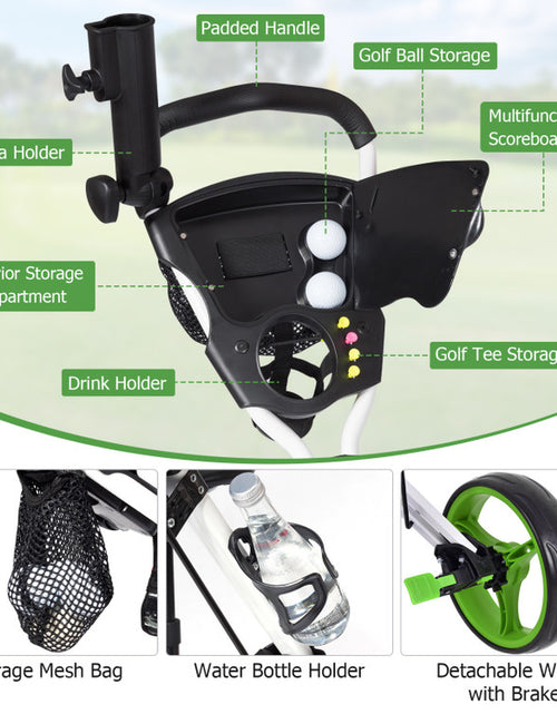 Load image into Gallery viewer, 3 Wheel Folding Push Pull Golf Trolley with Scoreboard Bag
