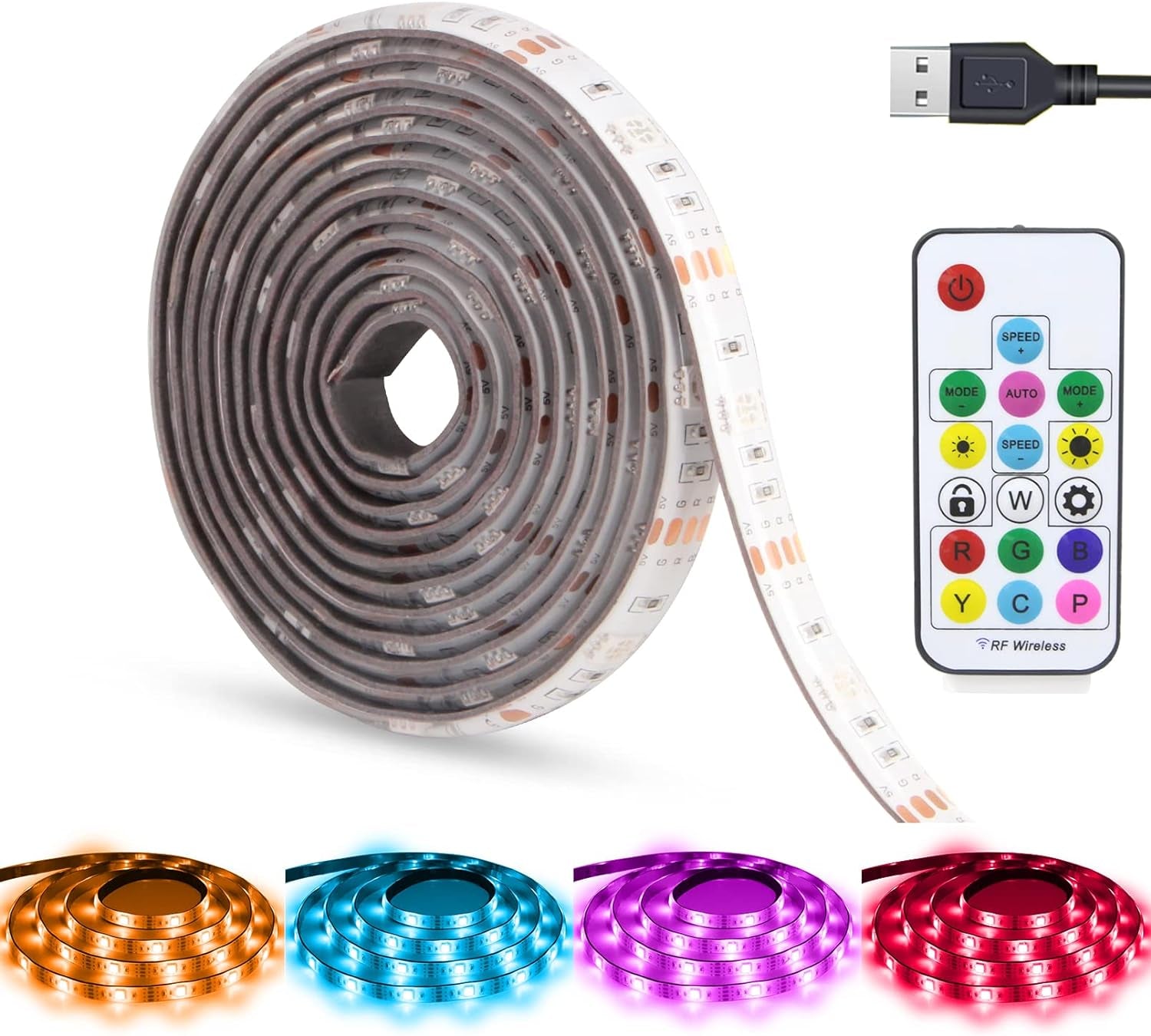 LED Strip Lights USB Powered  Rainbow Color LED Lights Strip LED TV Backlight Strip with RF Remote Color Changing Strip Lights Waterproof IP65 LED Rope Lights LED Lights 2M 6.54FT