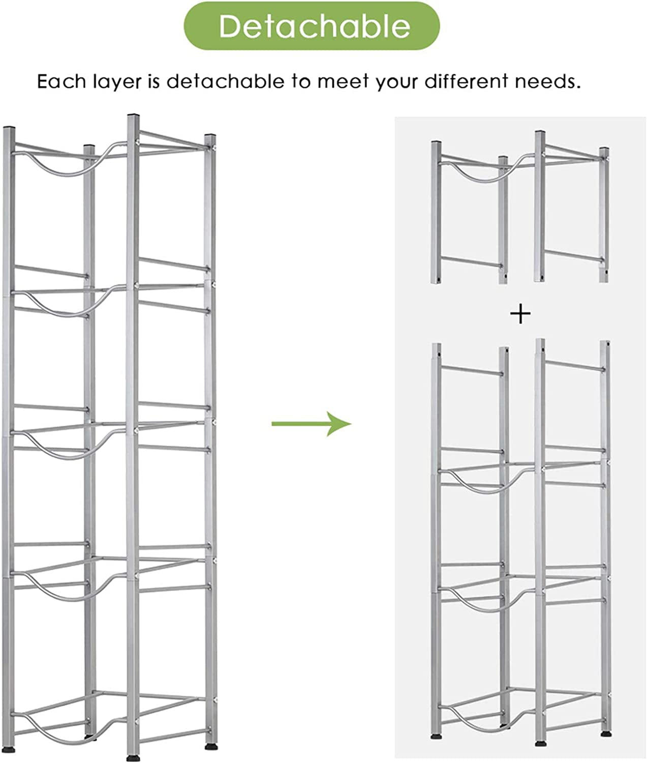 5-Tier Water Jug Rack, 5 Gallon Detachable Water Bottle Holder for Kitchen, Office, Home, Silver