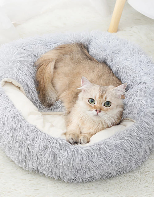 Load image into Gallery viewer, Calming Dog Beds &amp; Cat Cave Bed with Hooded Cover,Removable Washable round Beds for Small Medium Pets,Anti-Slip Faux Fur Fluffy Coved Bed for Improved Sleep,Fits up to 11 Lbs
