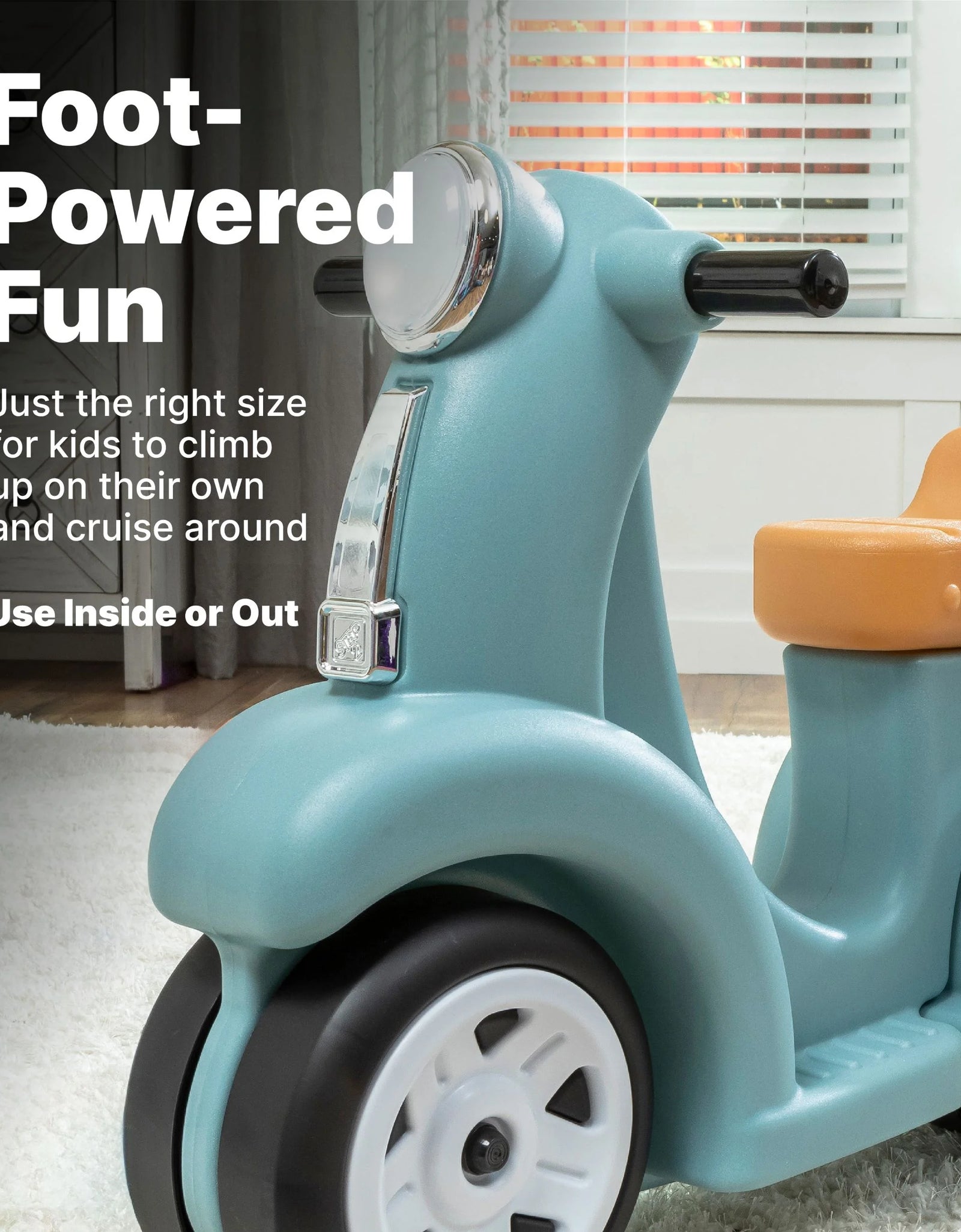 Ride along Scooter Aqua Ride on Toy with Vintage-Style Design, Foot-To-Floor Toddler Scooter with Four Wheels for Extra Stability