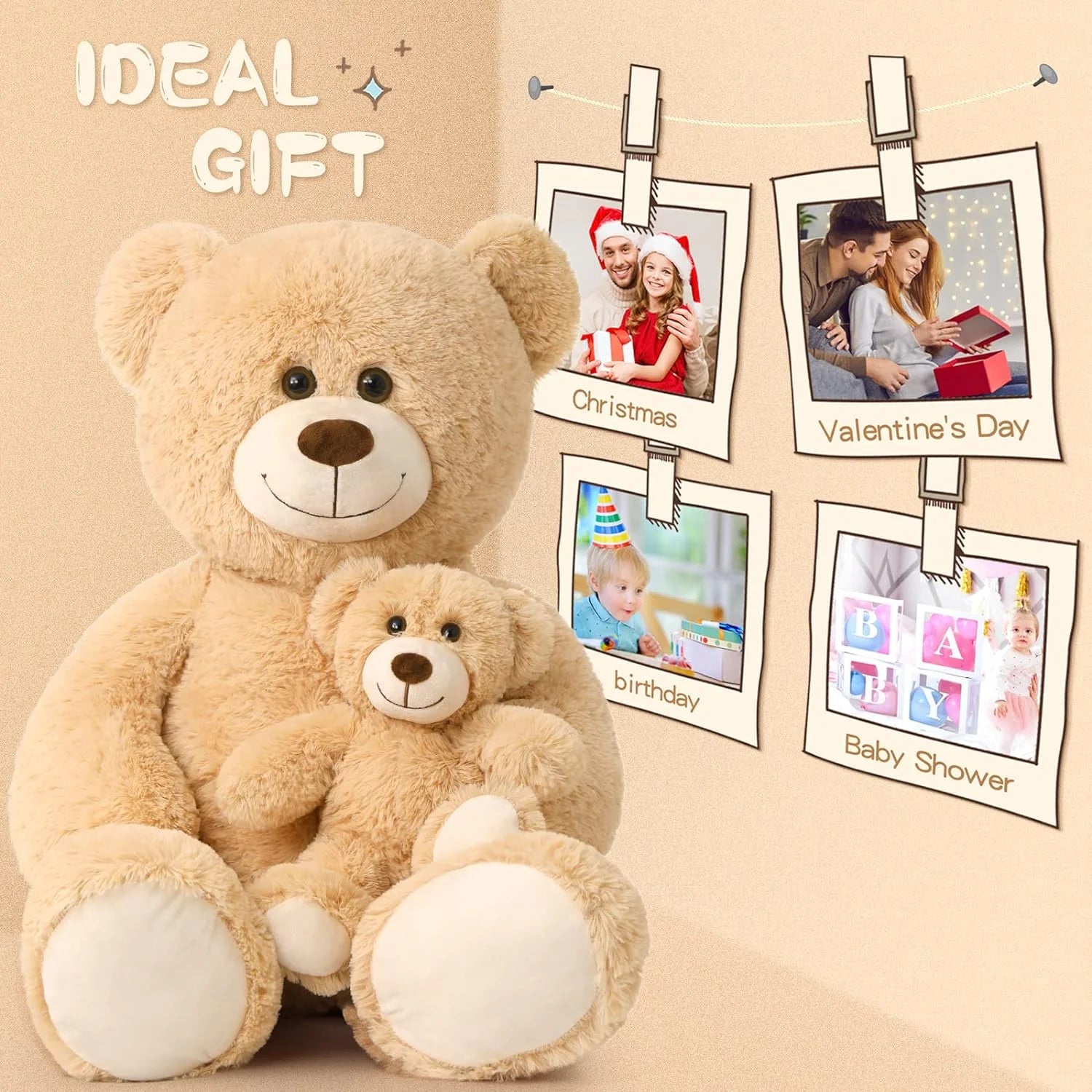 39" Giant Teddy Bear Mommy and Baby Soft Plush Bear Stuffed Animal Valentines Day Gift for Girlfriend