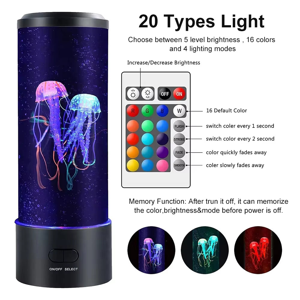 Jellyfish Lamp Color Changing Remote Control Aquarium Tank LED Night Light Birthday Gift USB Charging Relaxing Mood