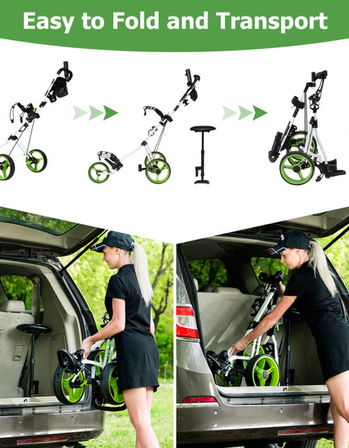 Load image into Gallery viewer, 3 Wheel Folding Push Pull Golf Trolley with Scoreboard Bag
