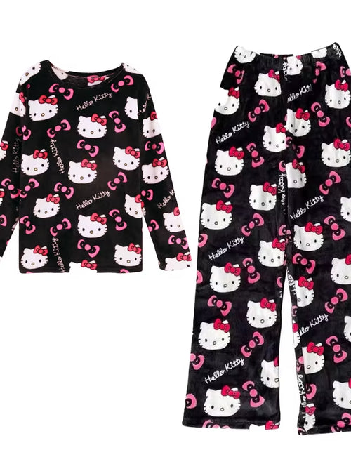 Load image into Gallery viewer, Cartoon Sanrio Hello Kitty Autumn and Winter Flannel Thickened Velvet Cartoon Print Set Winter Wearable Home Clothing Set
