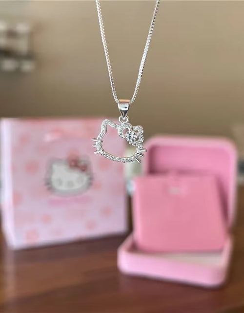 Load image into Gallery viewer, Kawaii Hello Kitty Sanrio Pink Crystal Necklace Silver Alloy Anime Jewelry Chain Female Charm Valentine Accessories Girl Gift
