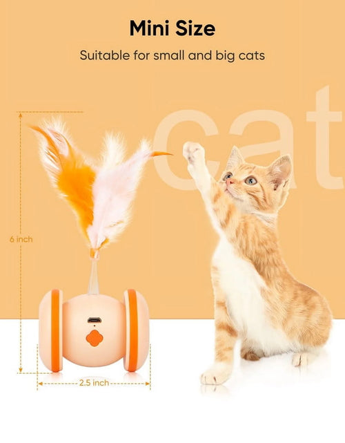 Load image into Gallery viewer, Automatic Cat Toy, Interactive Cat Toy Cat Exercise Rolling Toy Cat with LED Light &amp; Replable Feather, Indoor Cat Ambush Toy 360° Rotating, Rechargeable Electric Kitten Toy
