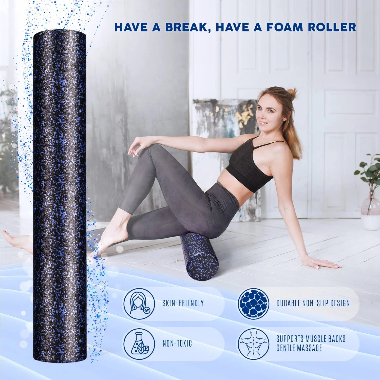 36Inch Exercise Foam Roller EPP Blue Speckled