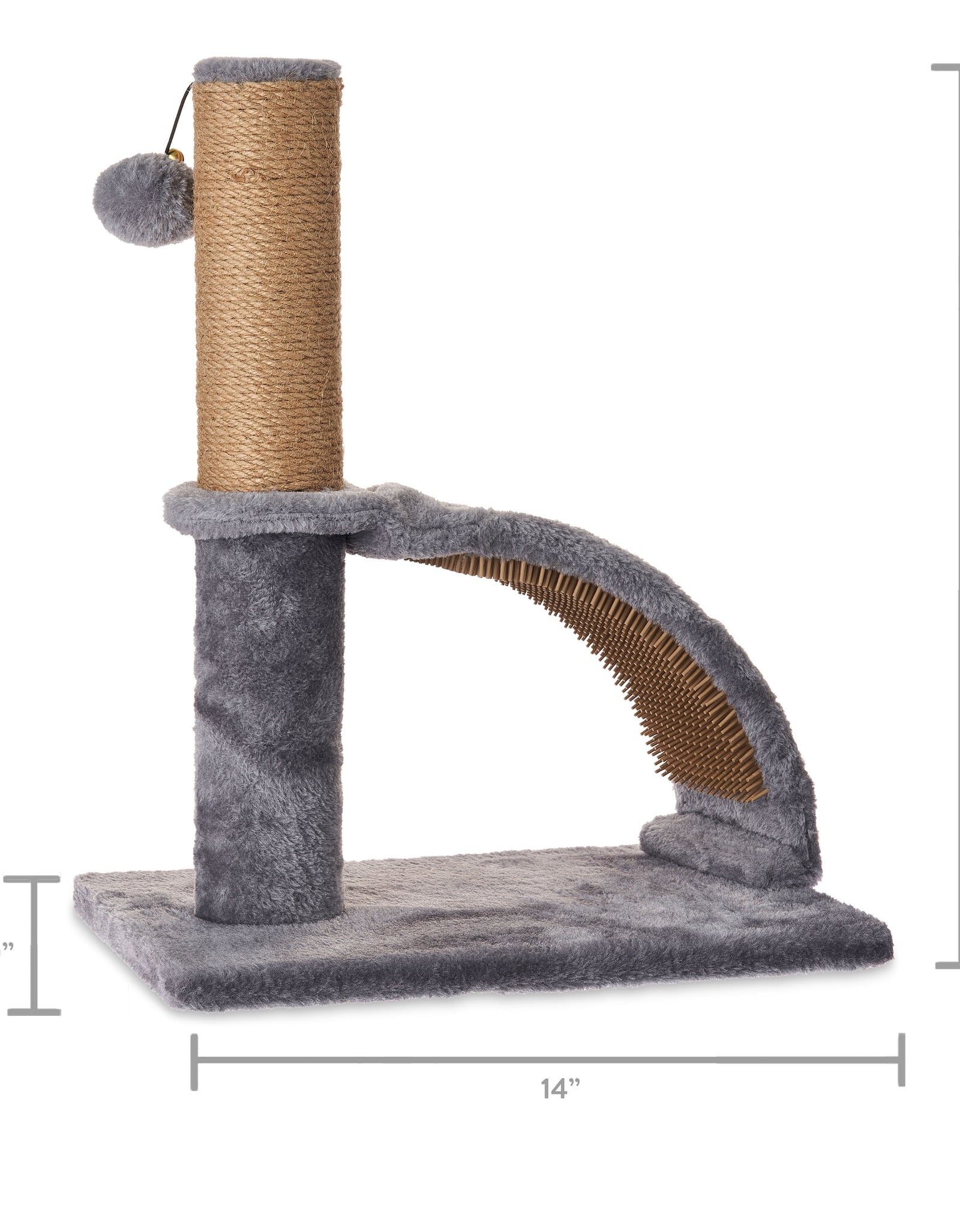 17"Deluxe Jute Cat Scratching Post with Arch Grooming Massager, Gray, Pack of 1