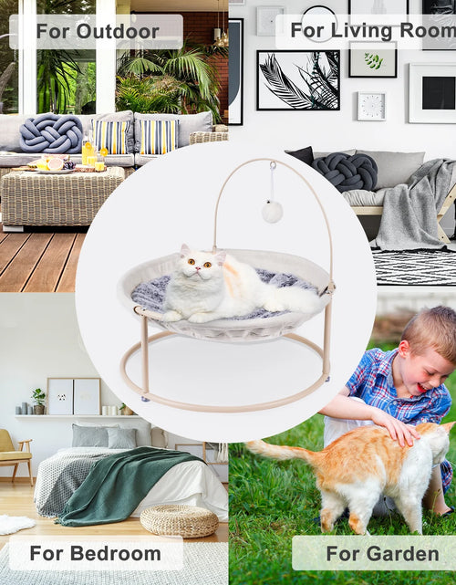 Load image into Gallery viewer, Cat Hammocks, Elevated Cat Bed with Bouncy Ball &amp; Bell, for Cats and Small Dogs, Off-White
