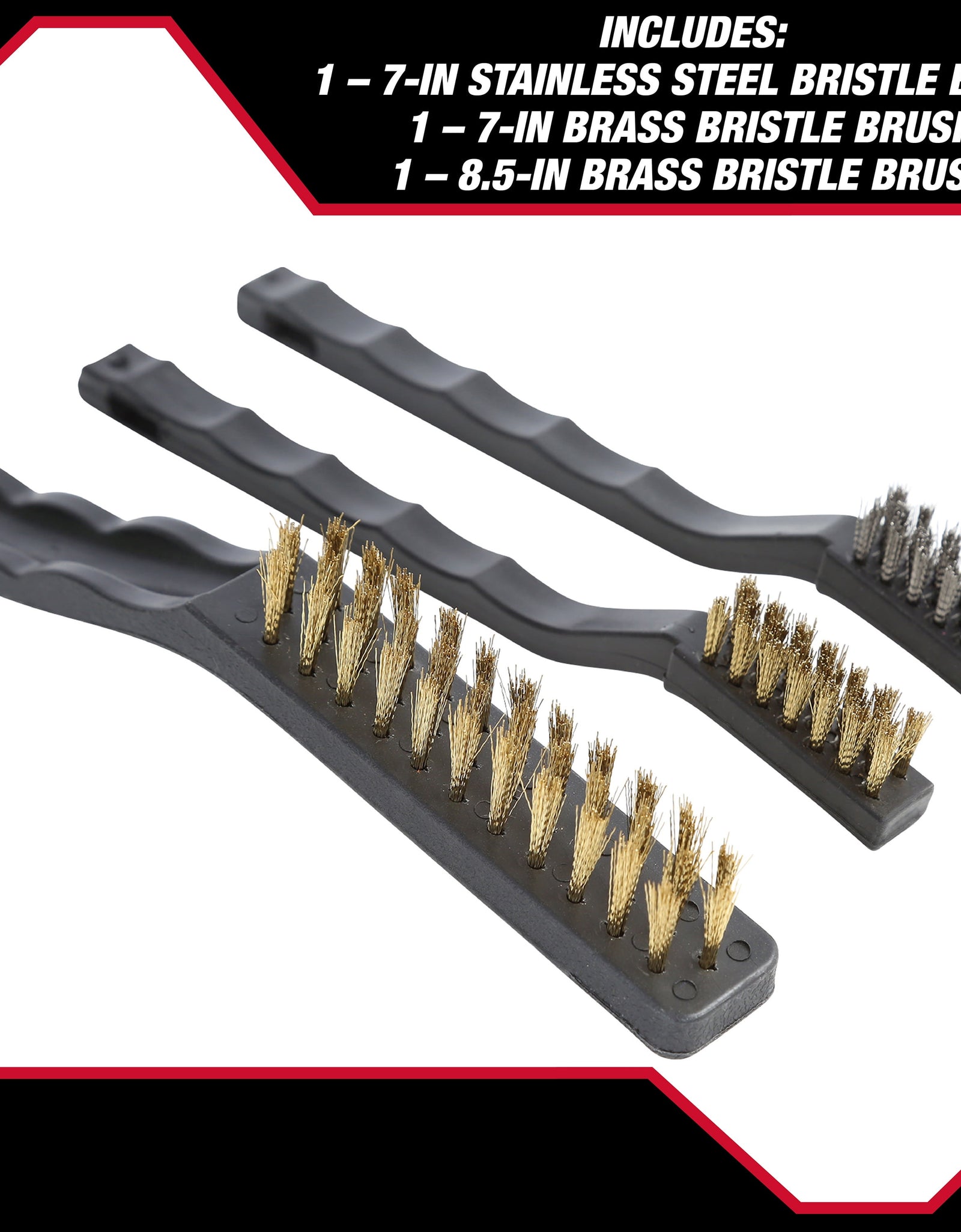 3-Piece Wire Brush Set for Utility Cleaning, Brass and Stainless Steel Brushes