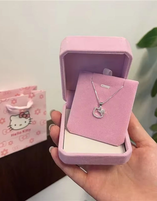 Load image into Gallery viewer, Kawaii Hello Kitty Sanrio Pink Crystal Necklace Silver Alloy Anime Jewelry Chain Female Charm Valentine Accessories Girl Gift
