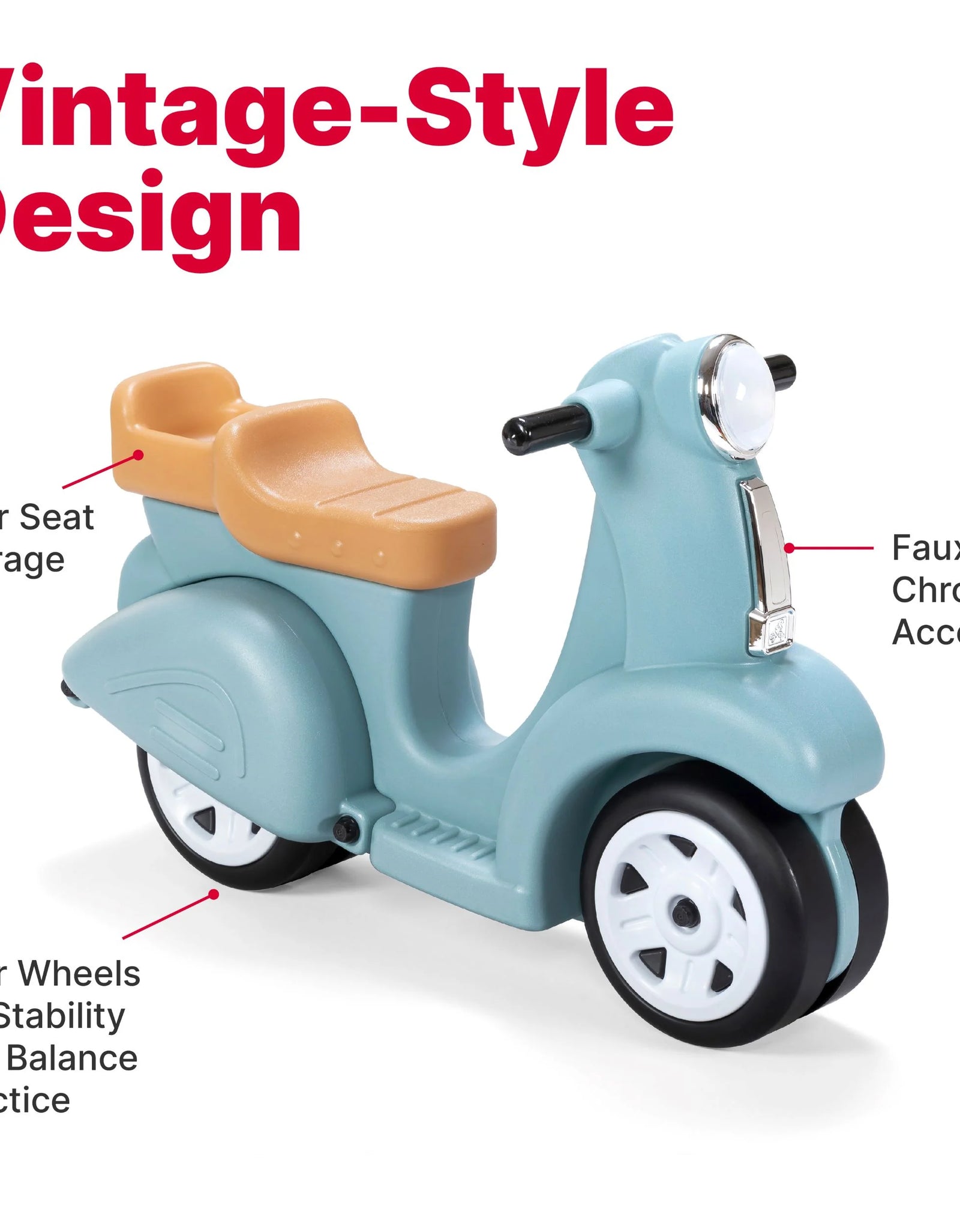 Ride along Scooter Aqua Ride on Toy with Vintage-Style Design, Foot-To-Floor Toddler Scooter with Four Wheels for Extra Stability