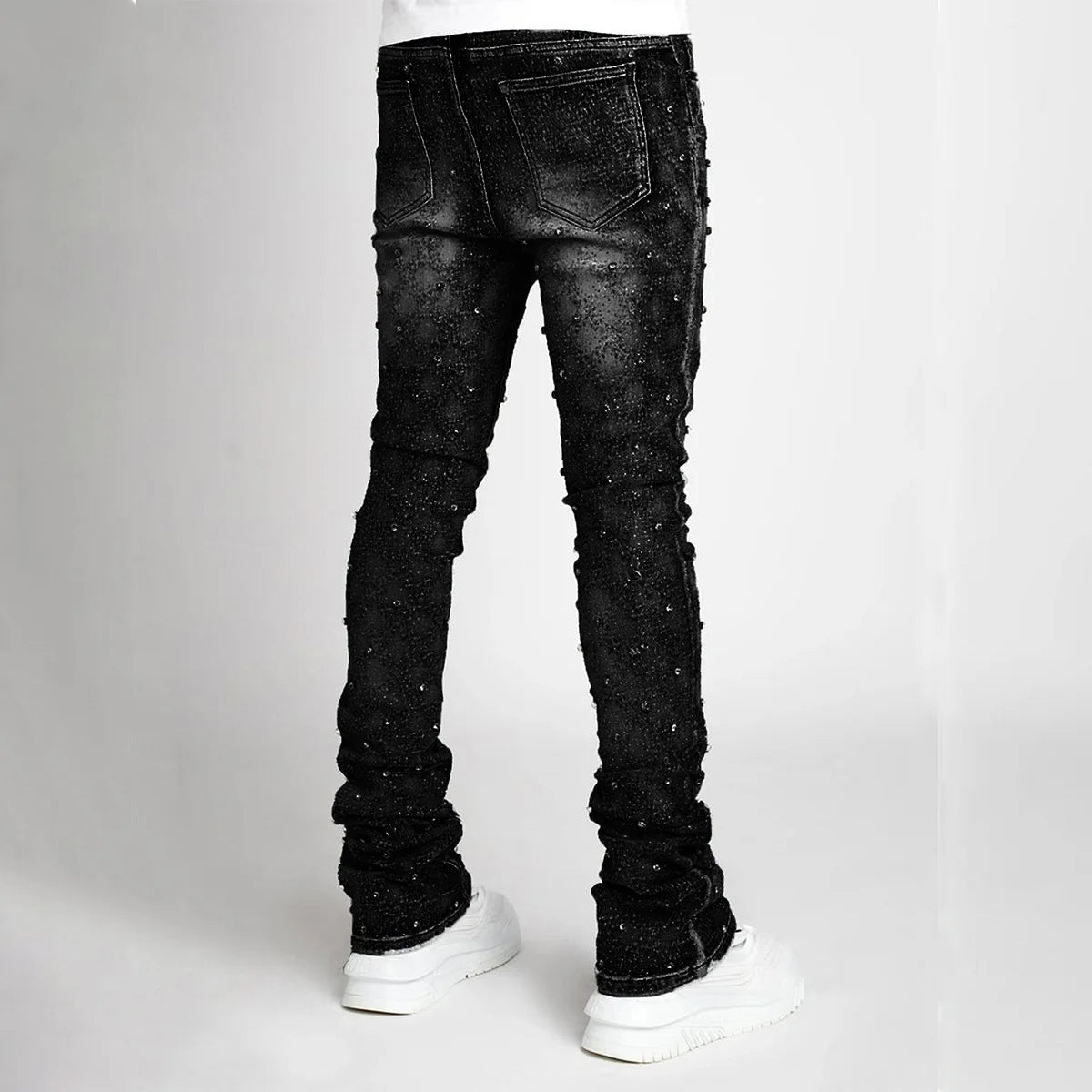 European Personality Stacked Jeans for Men Slim Fit Stretchy Pearls Man'S New Designer Jeans