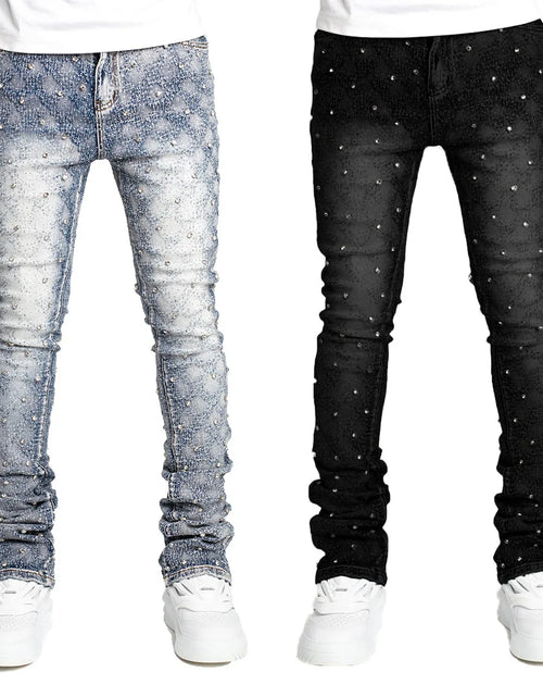 Load image into Gallery viewer, European Personality Stacked Jeans for Men Slim Fit Stretchy Pearls Man&#39;S New Designer Jeans
