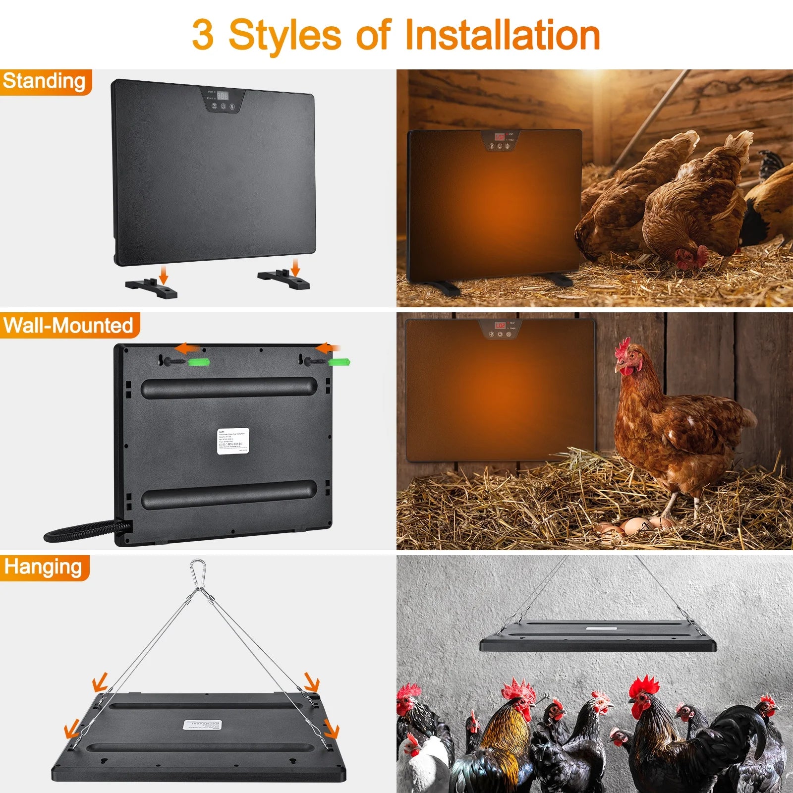 Chicken Coop Heater, 100/200 Watts Radiant Heat Energy Efficient Design, Safer than Brooder Lamps Heater for Chicken Coop Outdoor 3 Ways to Use