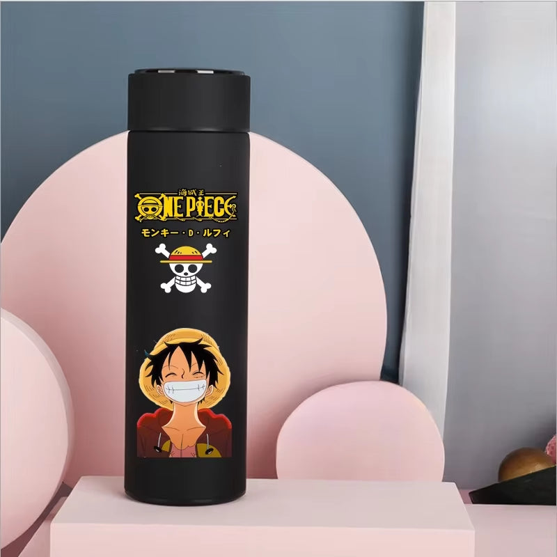 Japan Anime One Piece 304 Stainless Steel Thermos Cup Cartoon Pattern Luffy Roronoa Zoro Action Figure High Capacity Water Cup