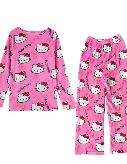 Load image into Gallery viewer, Cartoon Sanrio Hello Kitty Autumn and Winter Flannel Thickened Velvet Cartoon Print Set Winter Wearable Home Clothing Set
