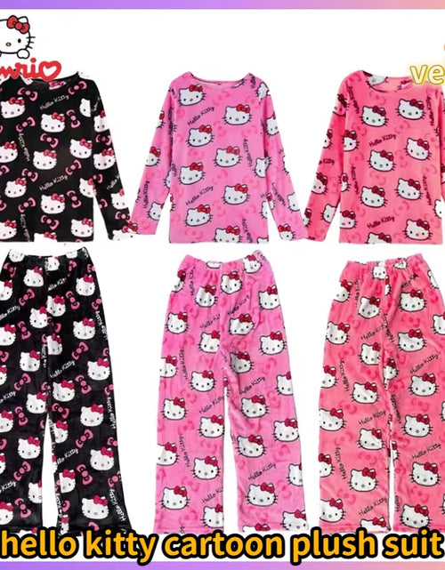 Load image into Gallery viewer, Cartoon Sanrio Hello Kitty Autumn and Winter Flannel Thickened Velvet Cartoon Print Set Winter Wearable Home Clothing Set
