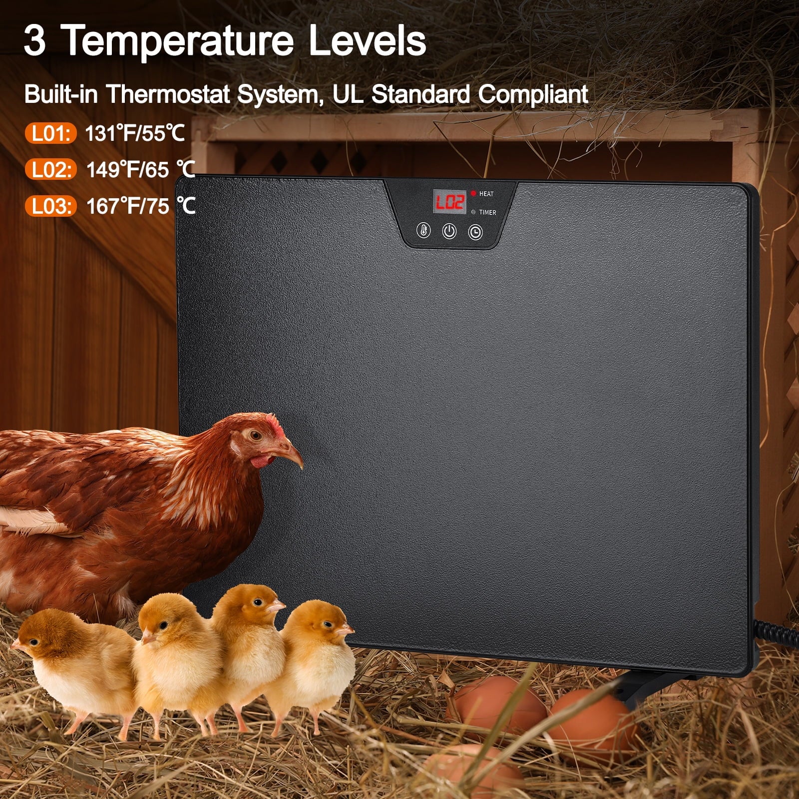 Chicken Coop Heater, 100/200 Watts Radiant Heat Energy Efficient Design, Safer than Brooder Lamps Heater for Chicken Coop Outdoor 3 Ways to Use