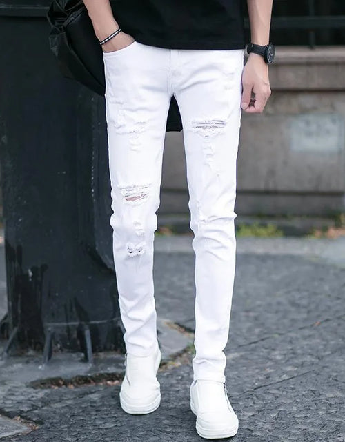 Load image into Gallery viewer, Korean Style Luxury Slim Fit Jeans for Men New Arrival High Street Fashion Ripped Denim Casual Classic White Trousers for Men
