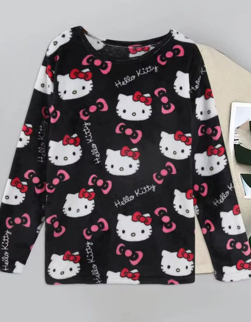 Load image into Gallery viewer, Cartoon Sanrio Hello Kitty Autumn and Winter Flannel Thickened Velvet Cartoon Print Set Winter Wearable Home Clothing Set
