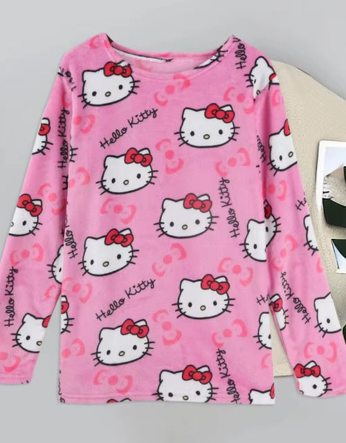 Load image into Gallery viewer, Cartoon Sanrio Hello Kitty Autumn and Winter Flannel Thickened Velvet Cartoon Print Set Winter Wearable Home Clothing Set
