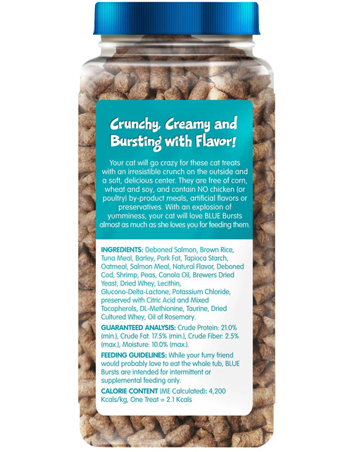 Load image into Gallery viewer, Bursts Crunchy &amp; Creamy Dry Cat Treats, Great for Training, Seafood, 12-Oz. Tub
