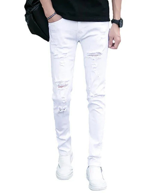 Load image into Gallery viewer, Korean Style Luxury Slim Fit Jeans for Men New Arrival High Street Fashion Ripped Denim Casual Classic White Trousers for Men
